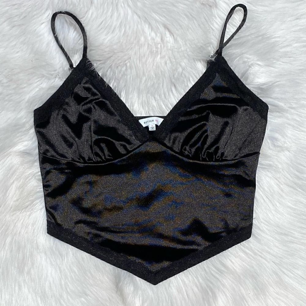 Better Be Silky Lace Trim Crop Top Black Size Medium